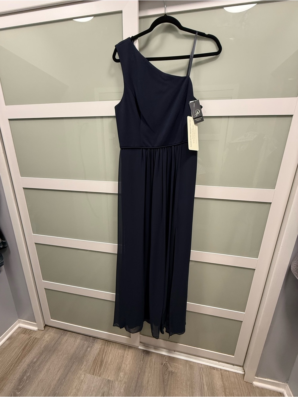 Adrianna Papell Navy One-Shoulder Evening Dress